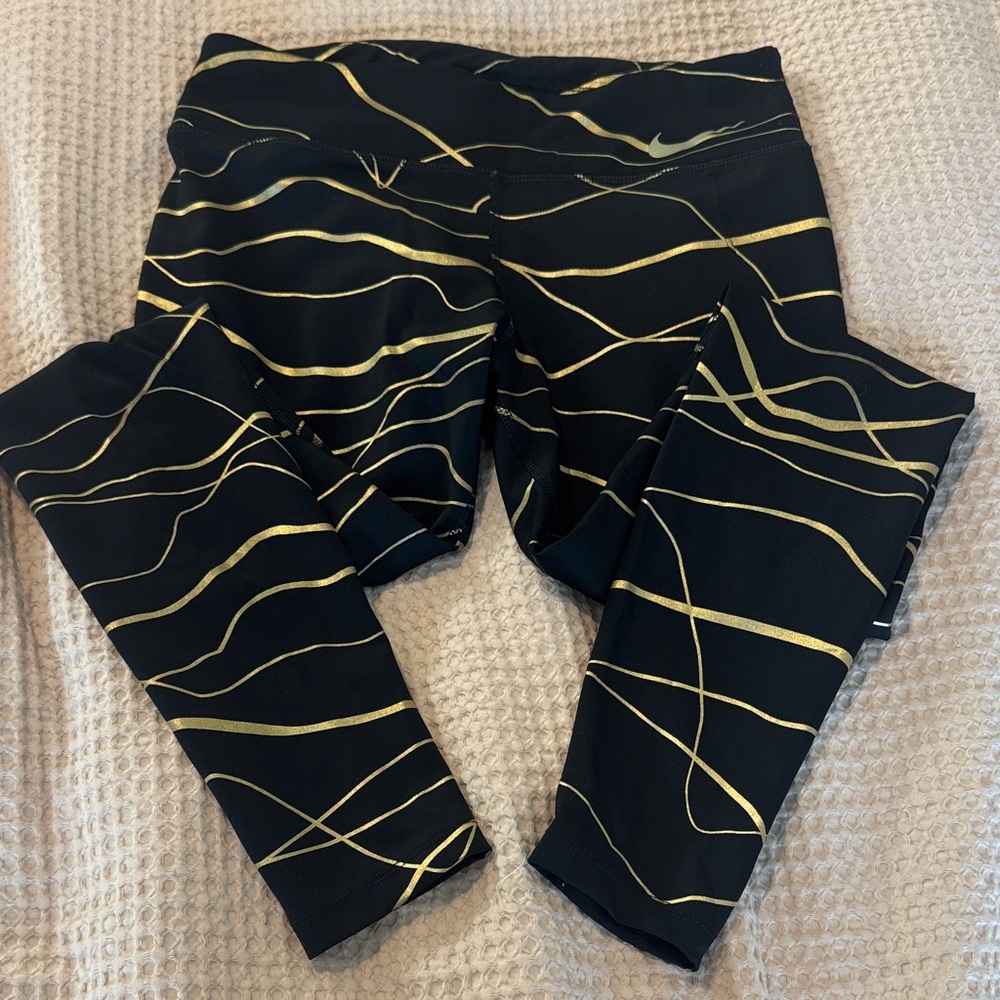 Nike Black Leggings with Gold Wave Print